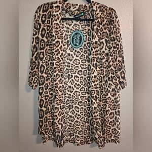 Leopard Print Open Mesh Cardigan